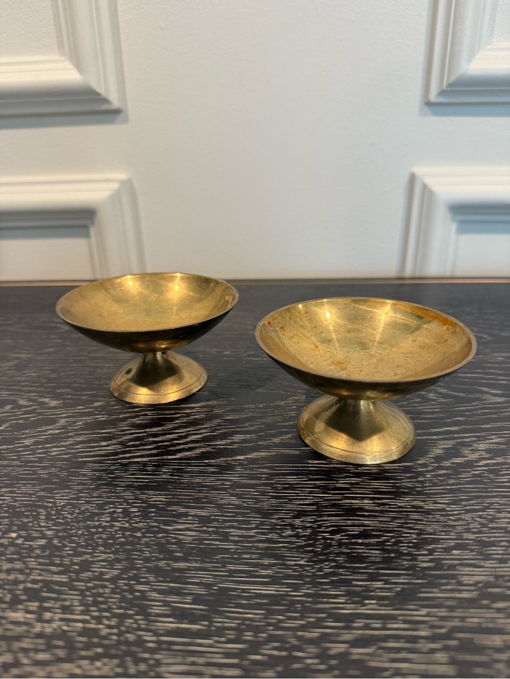Vintage Brass Footed Bowl Candle Holders India Set of 2